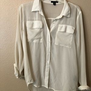 sheer white button down